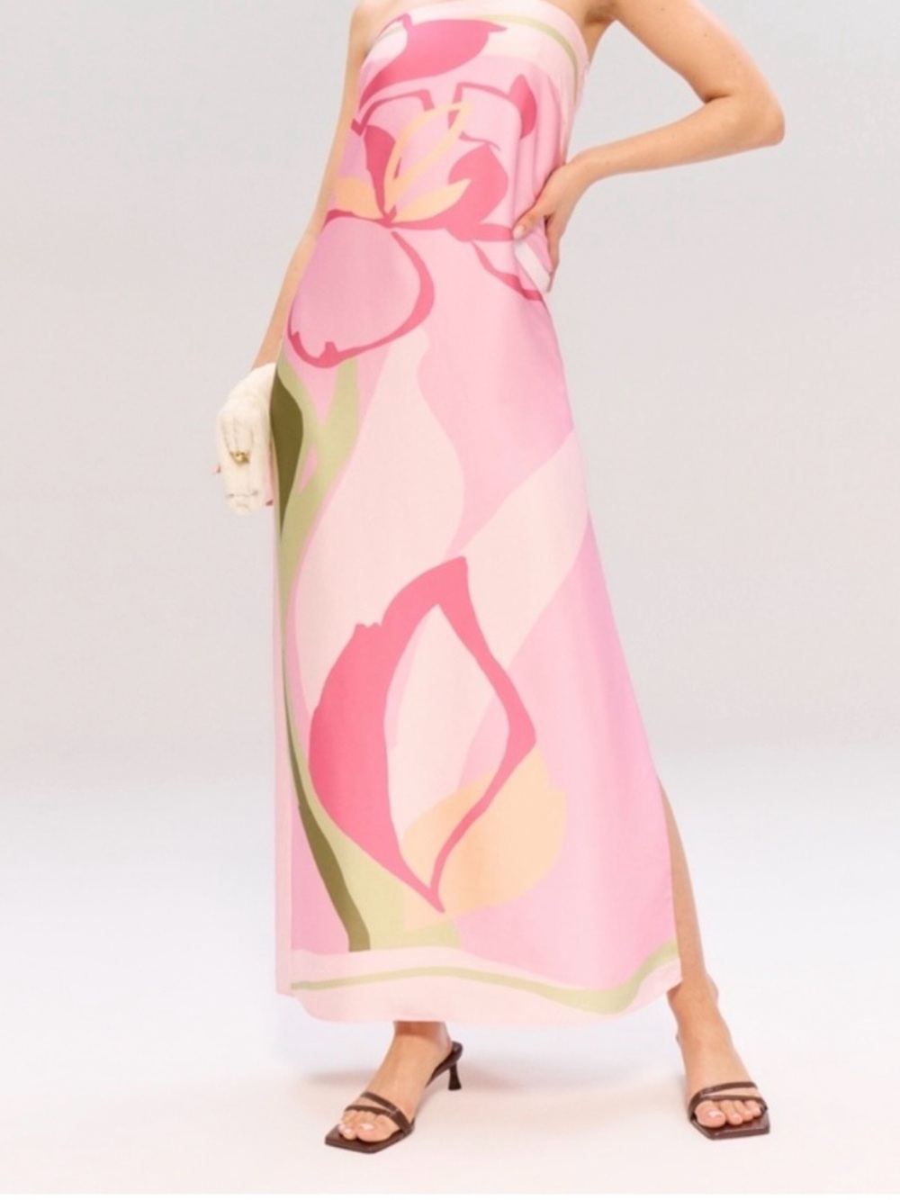 Abercrombie & Fitch Pink Floral Strapless Maxi Dress